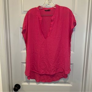 SheIn Curve Hot Pink Split V Neck Short Sleeve Blouse 0XL